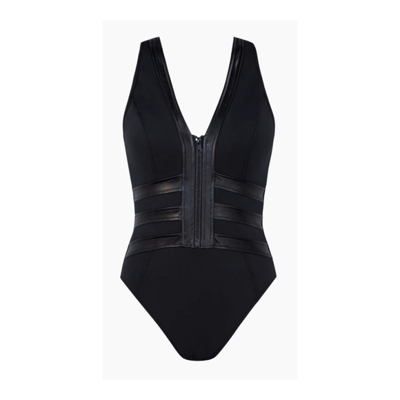 NWOT MiracleSuit MagicSuit Moto Chic Sean One Piece Swimsuit Size 12 Black - Picture 5 of 6